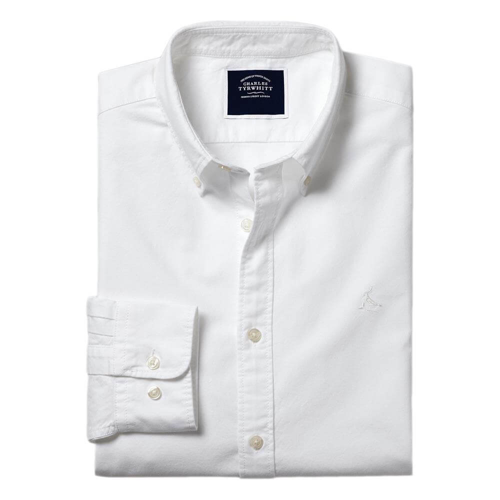 Charles Tyrwhitt Button-Down Collar Washed Oxford Shirt - White